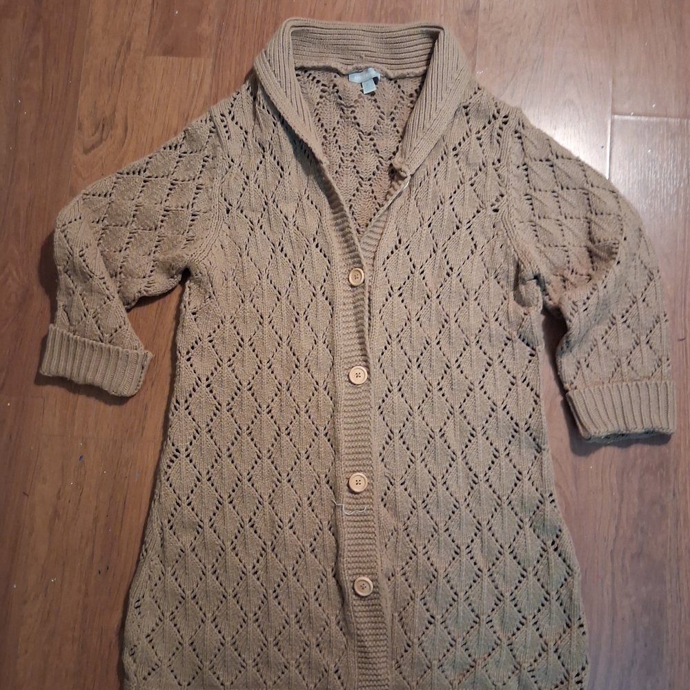 April Cornell Tan Open-Knit Cardigan